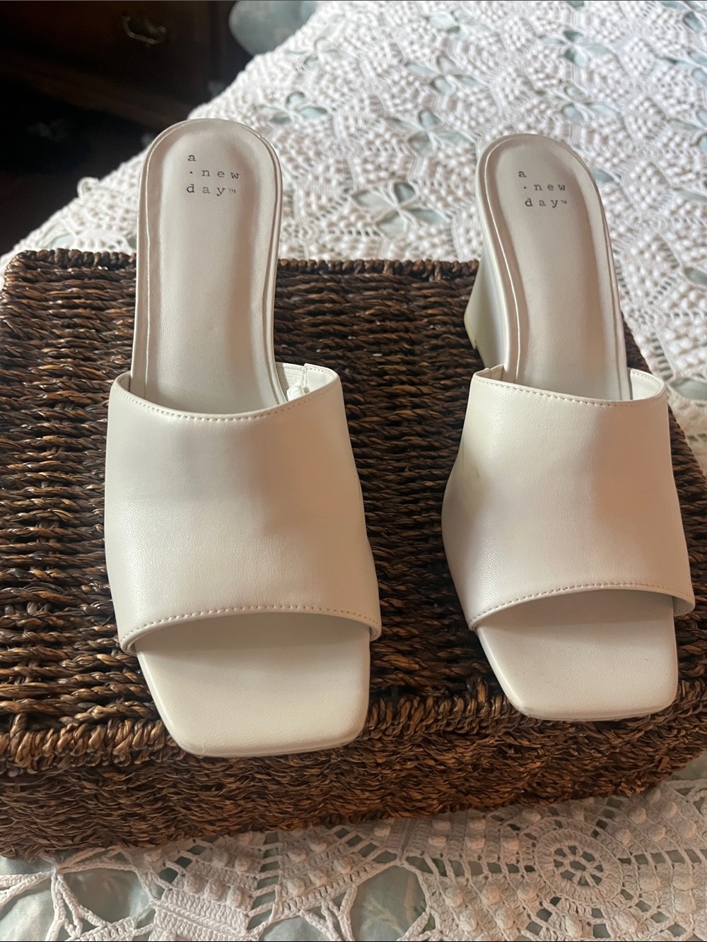 a new day Cream Slide Mules with Block Heel